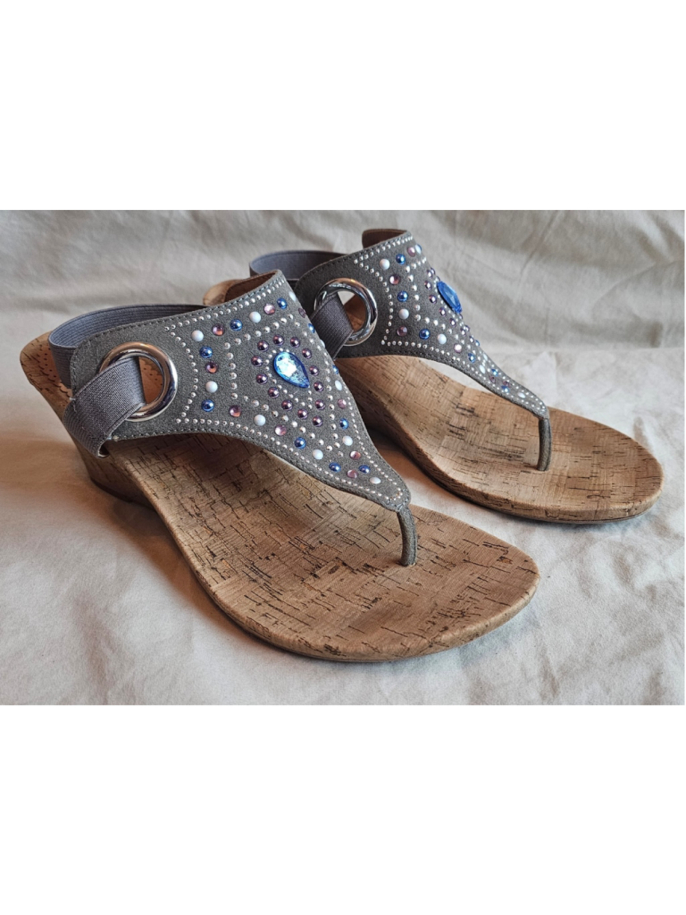 Women's White Mountain Adeline Wedge Sandals Size 9.5 Grey/Beige